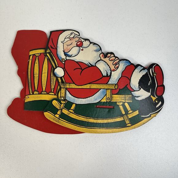Vintage 1950s era Santa in Rocker Cardboard Cutout Centerpiece Holder Foldable - Picture 7 of 9